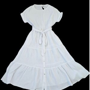 Magaschoni White Cottagecore Boho Resort Organic Cotton Maxi Dress sz S